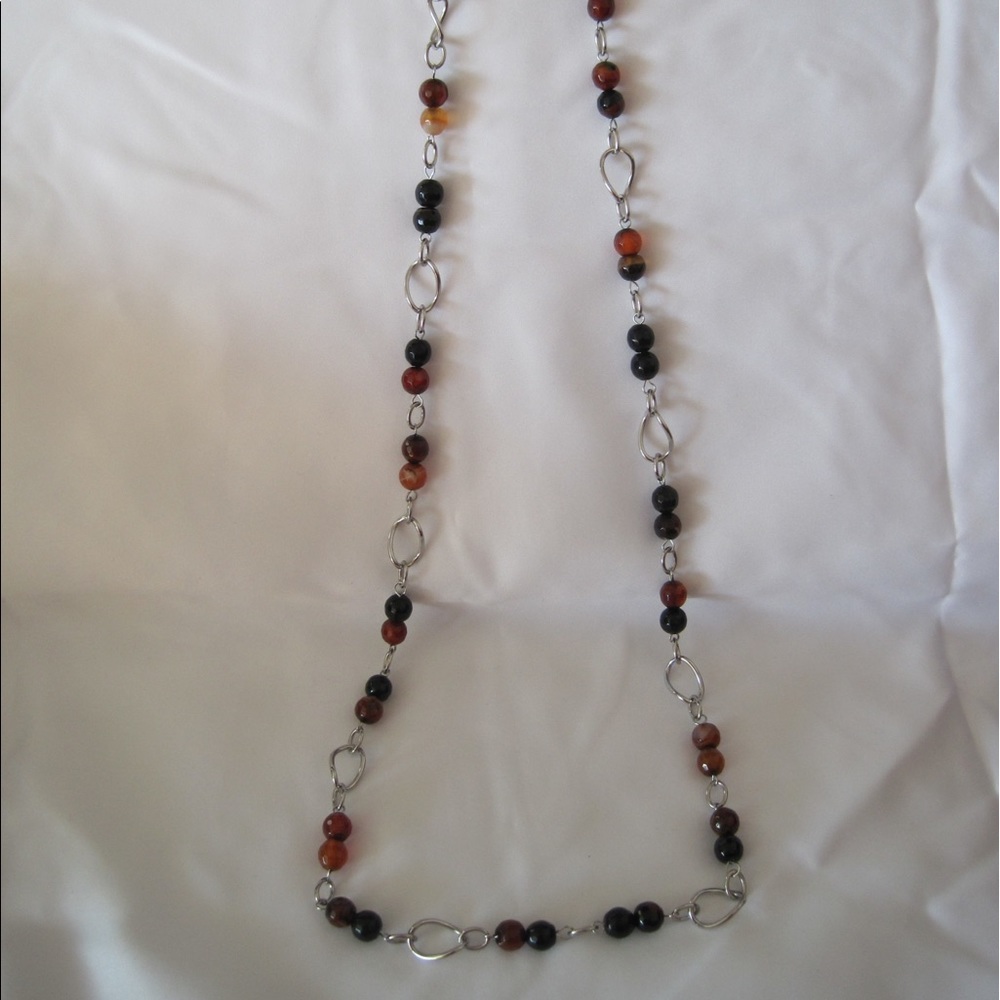NEW- Stainless Steel Natural Agate Stone Link Necklace